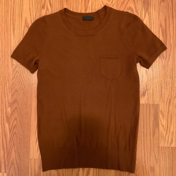 J. Crew Collection 100% Cashmere Chocolate Brown Short Sleeve XS - Picture 1 of 5